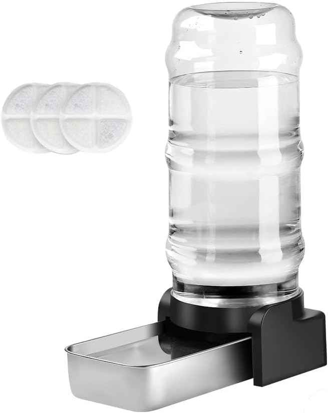 Marchul 2.3 Gallon Dog Water Dispenser, Large Dog Water Bowl Dispenser with Stainless Steel, Automatic Gravity Pet Bowl for Dogs Medium to Large (3 Filters) 8.6L
