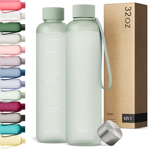 Slim Water Bottle 32oz [Lightweight & Shatterproof] Fits Backpack & Cupholder for Travel