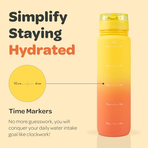Motivational Water Bottle with Time Marker & Fruit Infuser 32 oz