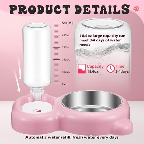 Pink Cat Food and Water Bowl and Non (2 Count)