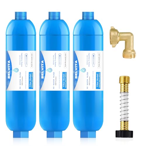 RV Inline Water Filter with 90 Degree Elbow and Flexible Hose (3 Count)