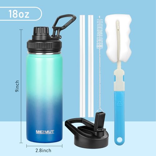 18oz Sports Insulated Water Bottle for School with 2 Lids