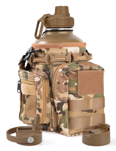 64 Oz Brown Tactical Water Bottle with 3 Lids