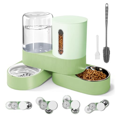 2 in 1 Automatic Gravity Cat Dog Feeder and Water Dispenser with 304 Stainless Steel Bowls