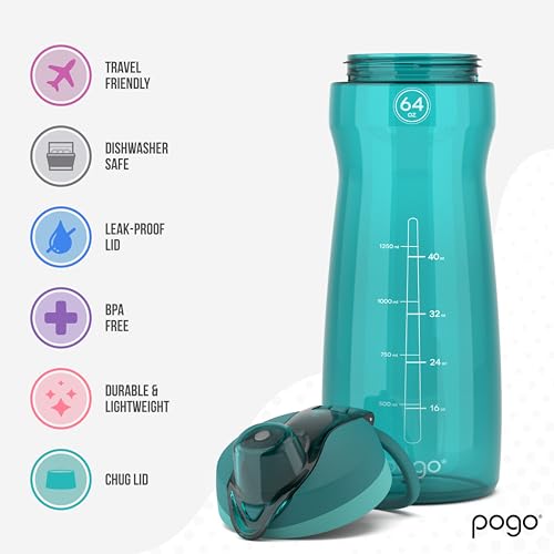 64oz Plastic Water Bottle with Chug Lid and Carry Loop
