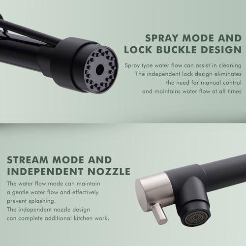 Kitchen Faucet with Pull Down Sprayer Brushed Nickel and Matte Black