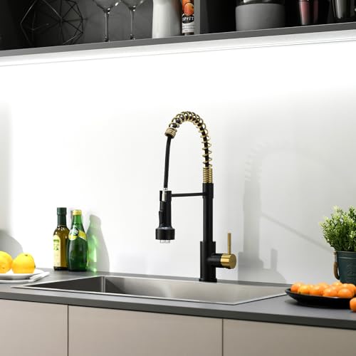 Black and Gold Led Kitchen Faucet with Pull Down Sprayer