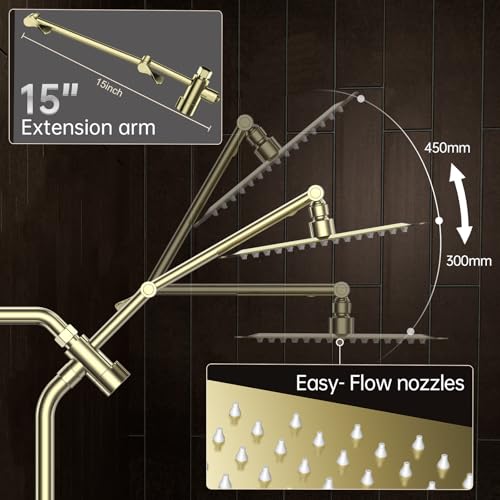 All Metal 10" Luxurious Brushed Gold Rain Shower Head with Handheld