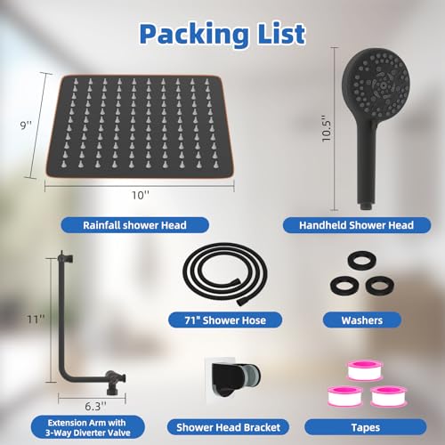 10" Metal Rainfall Shower Head with 10