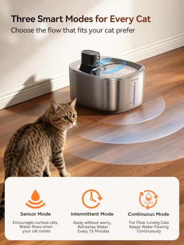Wireless Cat Water Fountain Stainless Steel with Sensor