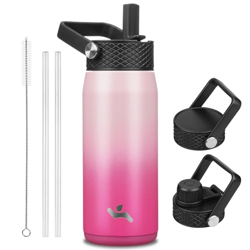 20 oz Insulated Stainless Steel Water Bottle with 3 Lids
