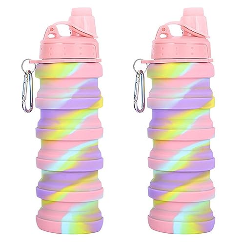 Collapsible Water Bottles Two Pack Travel Sports Portable Sport Water Bottle comes with mountaineering Buckle 500ml silicone Water (2 Count)