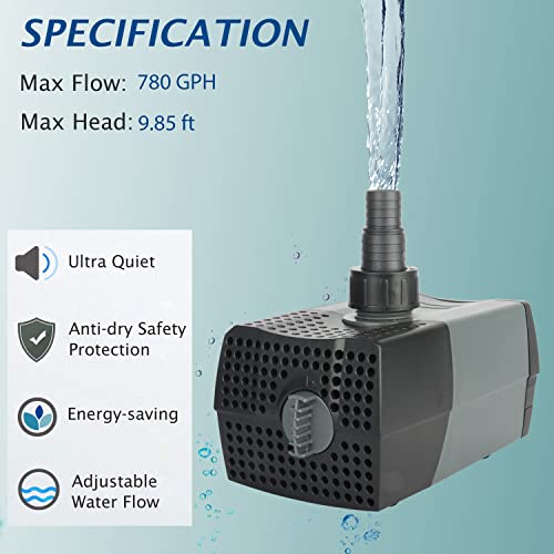 HSUP3000F) Submersible Water Pump With Fountain Jets - Pond Pump - Submersible Pump - Water Fountain Pump - Aquarium Pump