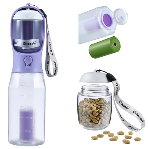 Dog Water Bottle with Food Container & Poop Bag Holder & Filter