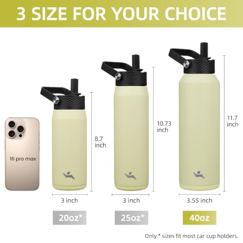 40 oz Insulated Stainless Steel Water Bottle with 3 Lids