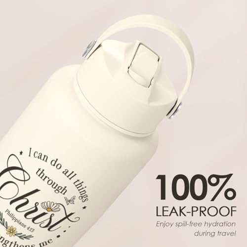 Christian Inspiration Water Bottle 32oz Stainless Steel with Lid & Straw