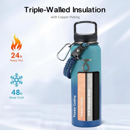 Water Bottle Insulated 40 oz with 3 Lids