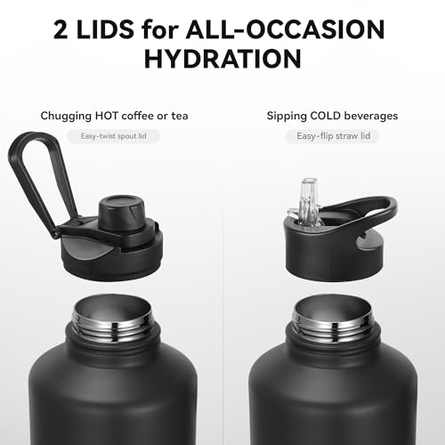 64 oz Insulated Water Bottle with Straw & Spout Lids