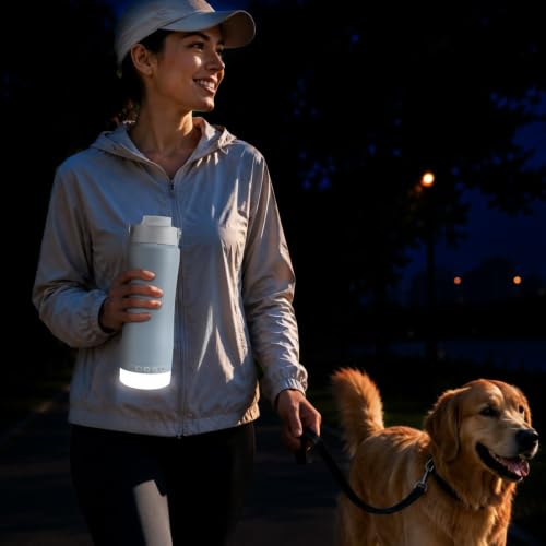 Stainless Steel Water Bottle with Camping Lantern & Night Light