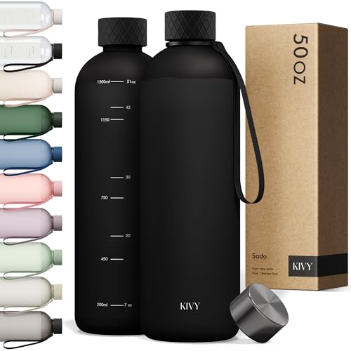 Large Water Bottle 50oz [Lightweight & Shatterproof] Fits Backpack & Cupholder for Travel
