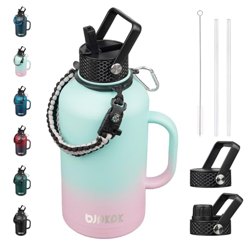 64oz Insulated Water Bottle with Straw Lid Large Stainless Steel Jug