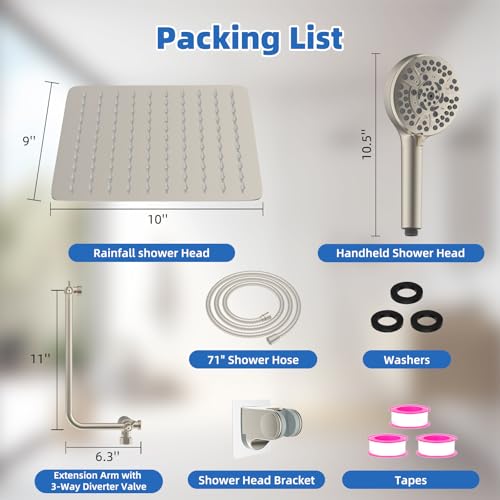 10" Metal Rainfall Shower Head with 10