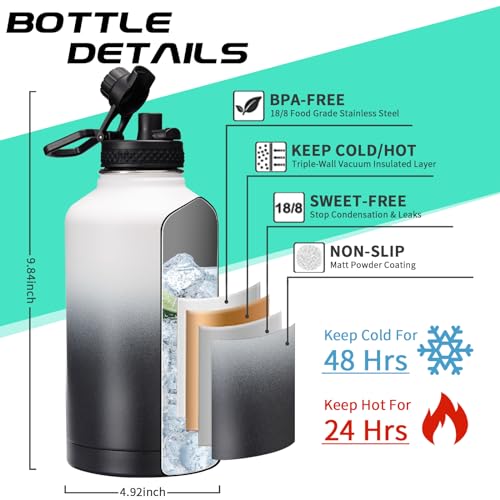 64OZ Stainless Steel Water Bottle with Paracord Handle (9 Count)