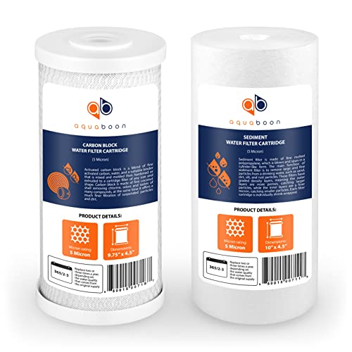 5 Micron 10 x 4.5 Whole House Water Filters Cartridges Replacement Set of Carbon & Sediment Filters Compatible with FXHTC (2 Count)