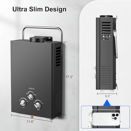 Outdoor Tankless Propane Water Heater 1.58GPM 6L Portable Gas Water Heater with Handle & Overheating Protection