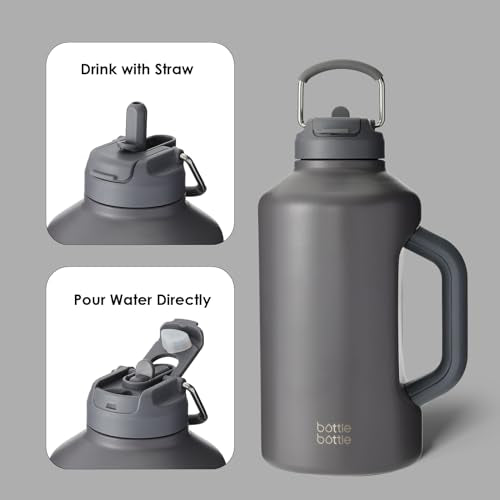 Insulated Water Bottle 64 oz with Straw and Dual