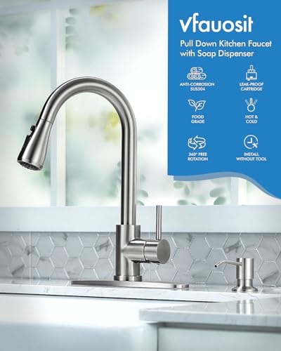 Kitchen Faucet with Pull Down Sprayer and Soap Dispenser