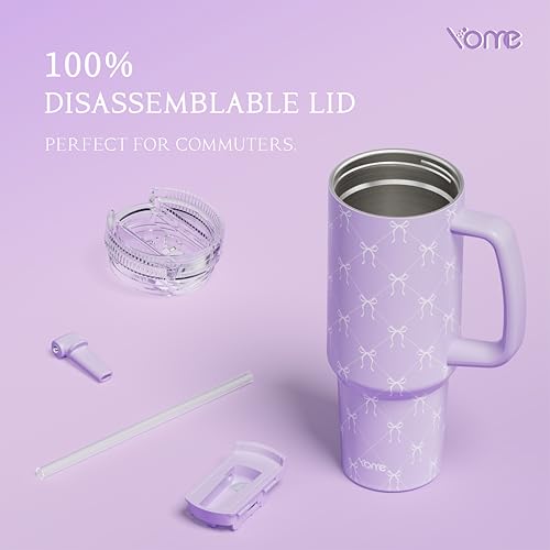 DetaClean 40oz Elegant Purple Bow Tumbler with Handle and Flip Straw for Women