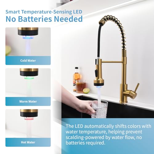 Led Gold Kitchen Faucet with Soap Dispenser