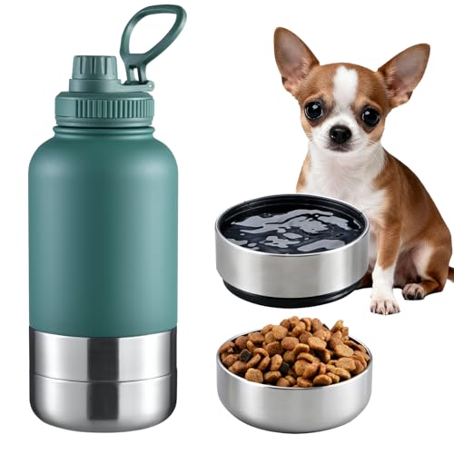 Insulated Dog Water Bottle 32oz Keep Water Cool with 2 Bowls