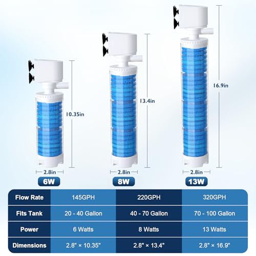4-in-1 Mutilstage Aquarium Filter, 8W Bubble Oxygen for 40-70Gal