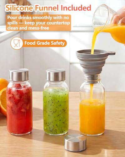 8 oz Small Glass Juice Bottles with Stainless Steel Lids Leak Proof (10 Count)