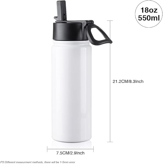 PYD Life 4 Pack Sublimation Blank Kids Tumbler White Sports Water Bottles 18 OZ Wide Mouth Stainless Steel Vacuum Flask with Straw and Portable Handle for Tumbler Press Machine Sublimation Print