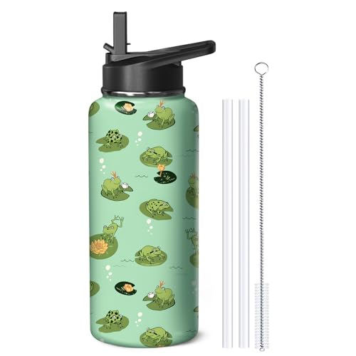 32oz Frog Water Bottle with Handle and Flip Straw