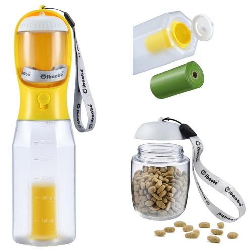 Dog Water Bottle with Food Container & Poop Bag Holder & Filter