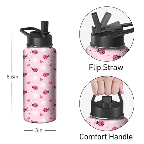 18oz Ladybug Water Bottle with Handle and Flip Straw