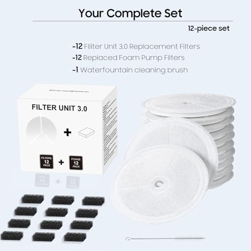 12 PCS Upgraded Filter Unit 3.0 Pet Cat Water Fountain Filters Fit For Solo 2 (12 Count)