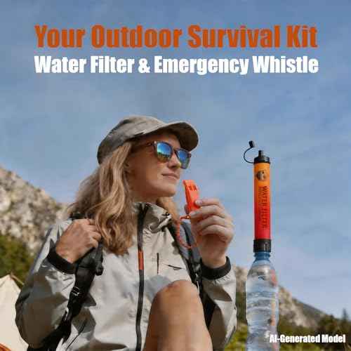 5 Pack Personal Water Filter Straw with Emergency Whistle (5 Count)