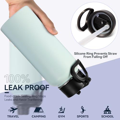 32 oz Insulated Water Bottles Bulk with 2 Lids (4 Count)