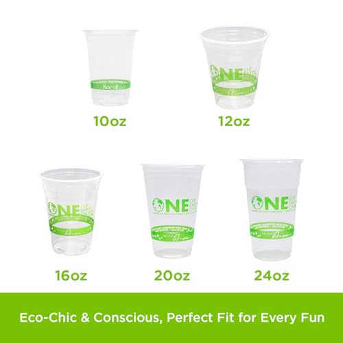 1,000 ct - 20 oz Compostable PLA Plastic Cups, BPI Certified Disposable Renewable Cold Cups for Iced Coffee, Smoothies, and More | Green Line (100 Count)