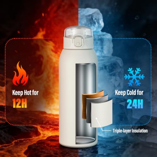 Insulated Water Bottle 24 oz with Dustproof Lid