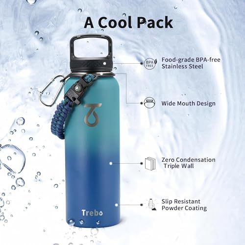 Water Bottle Insulated 40 oz with 3 Lids