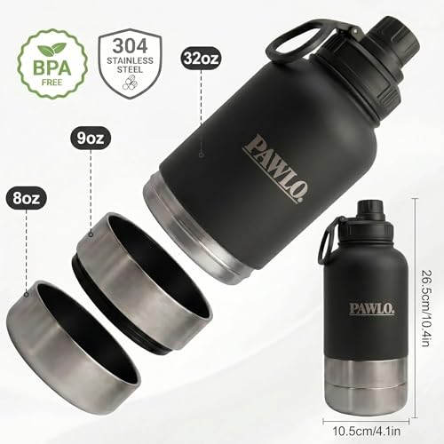 Outdoor Dog Water Bottle with 2 Stainless Steel Bowls