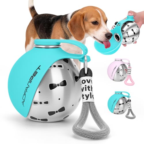 Portable Dog Water Bottle 10oz Stainless Steel Travel Dog Water Dispenser with Bowl No