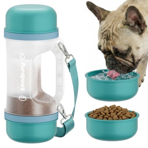 Dog Water Bottle Portable 20.3oz with Food Container & 2 Bowls
