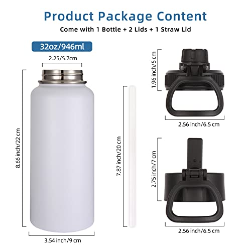 32oz Insulated Water Bottles Bulk 4 Pack with Straw Lid & Spout Lid (4 Count)
